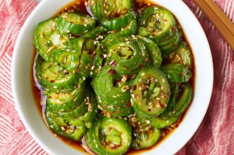 Fresh Asian cucumber salad with crunchy veggies and dressing