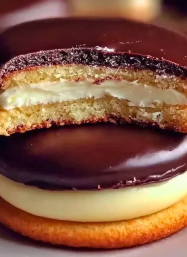 Boston Cream Pie Cookies topped with chocolate glaze and creamy filling