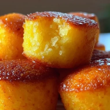 Golden cornbread poppers freshly baked, served with dipping sauce.