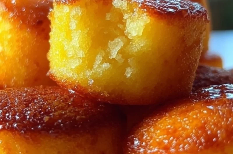 Golden cornbread poppers freshly baked, served with dipping sauce.