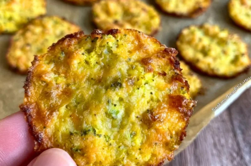 Crispy broccoli cheddar rounds, a delicious low-carb snack option