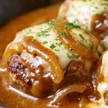 Delicious French Onion Salisbury Steak served with savory sauce and onions