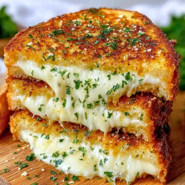 Garlic Bread Grilled Cheese with melted cheese and golden crust
