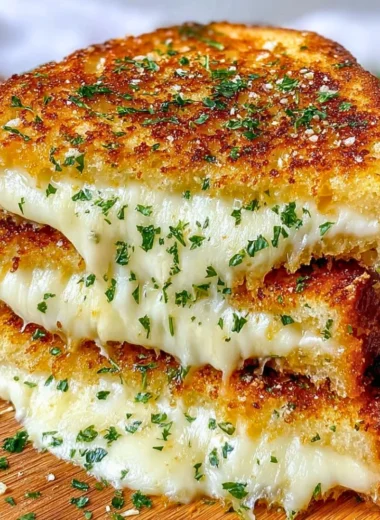 Garlic Bread Grilled Cheese with melted cheese and golden crust