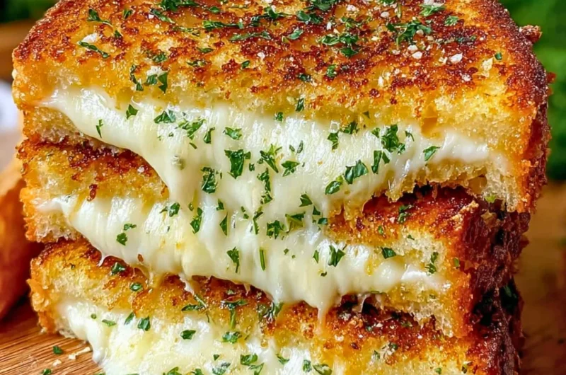 Garlic Bread Grilled Cheese with melted cheese and golden crust