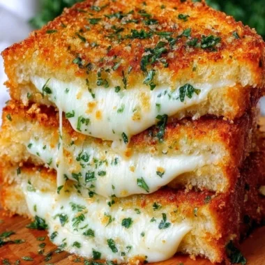 Delicious garlic bread grilled cheese sandwich with gooey cheese and crispy edges.