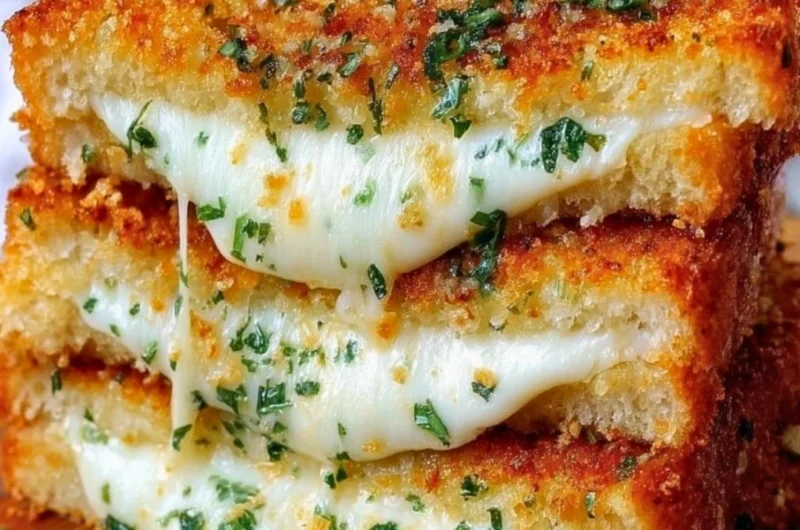 Delicious garlic bread grilled cheese sandwich with gooey cheese and crispy edges.