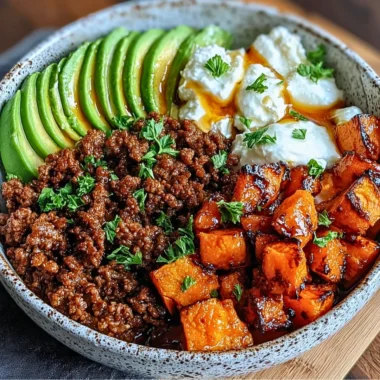 Delicious Ground Beef Hot Honey Bowl with savory beef and spicy honey drizzle