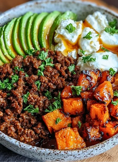 Delicious Ground Beef Hot Honey Bowl with savory beef and spicy honey drizzle