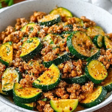 Ground Turkey and Zucchini Skillet dish prepared and ready to serve