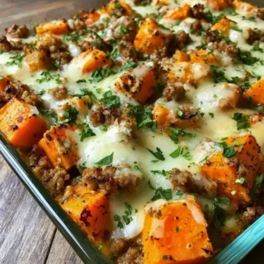 Ground Turkey Sweet Potato Bake dish featuring healthy ingredients.