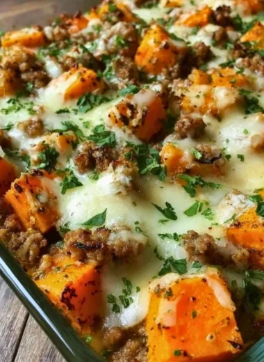 Ground Turkey Sweet Potato Bake dish featuring healthy ingredients.