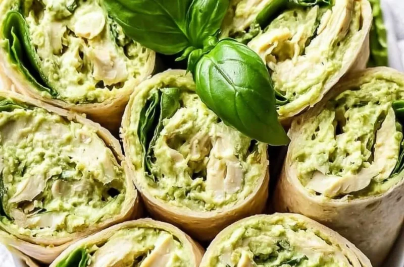 Healthy and easy pesto chicken salad served in a bowl with fresh ingredients