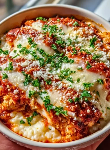High protein chicken parm cottage cheese bowl with fresh ingredients