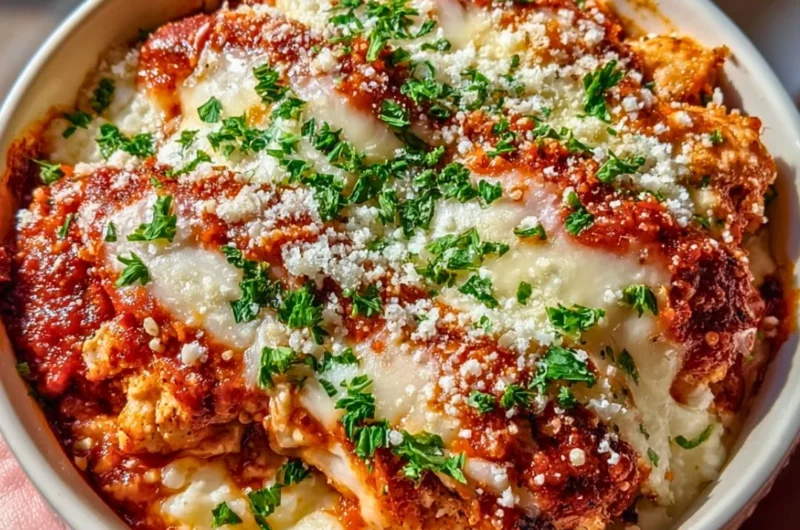 High protein chicken parm cottage cheese bowl with fresh ingredients