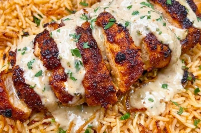 High protein creamy Cajun chicken served with rice in a bowl