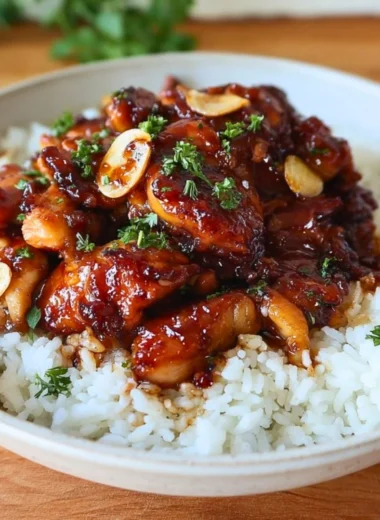 Delicious honey butter chicken dish garnished with herbs and served on a plate