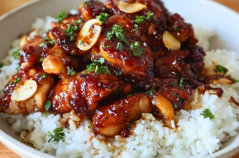 Delicious honey butter chicken dish garnished with herbs and served on a plate