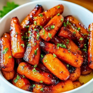 Honey garlic butter roasted carrots served on a plate