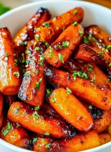 Honey garlic butter roasted carrots served on a plate