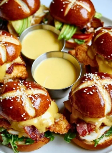 Honey Mustard BLT chicken sliders served on a platter with fresh ingredients