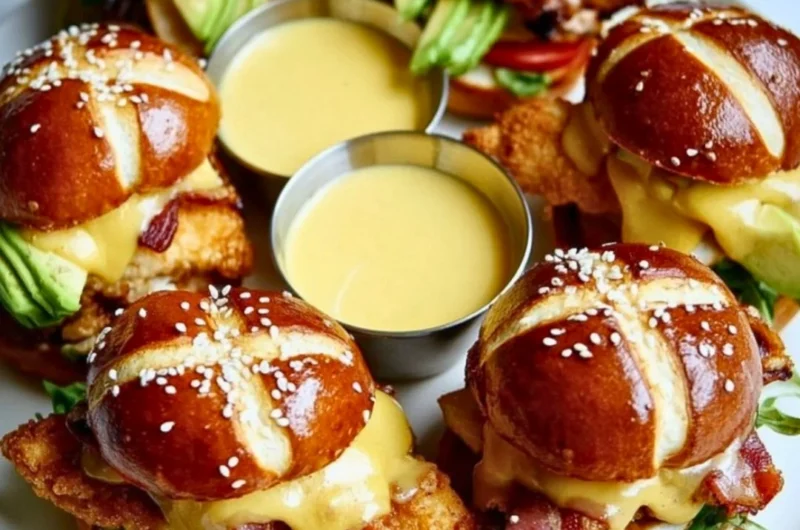 Honey Mustard BLT chicken sliders served on a platter with fresh ingredients