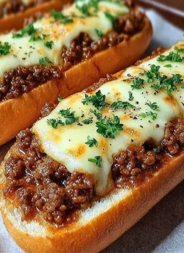 Italian garlic bread sloppy joes with melted cheese and sauce