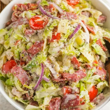 Italian Grinder Salad with fresh vegetables and meats, a delightful chopped sub salad.