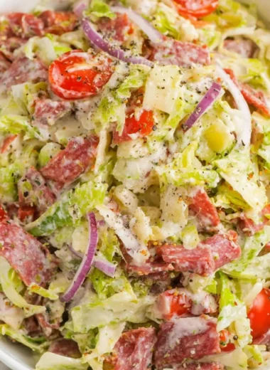 Italian Grinder Salad with fresh vegetables and meats, a delightful chopped sub salad.