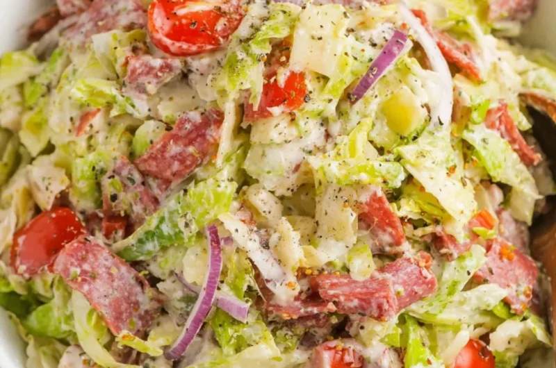 Italian Grinder Salad with fresh vegetables and meats, a delightful chopped sub salad.