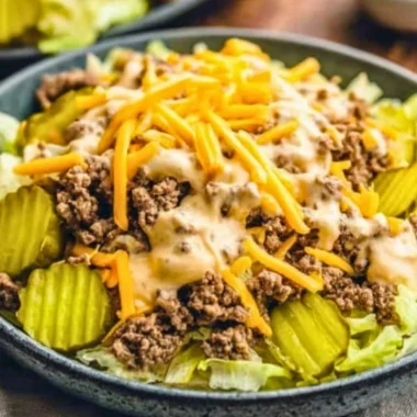 Keto Big Mac Salad served in a bowl with fresh ingredients