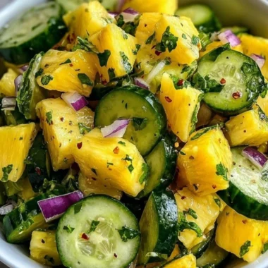 Delicious pineapple cucumber salad served in a bowl with vibrant colors