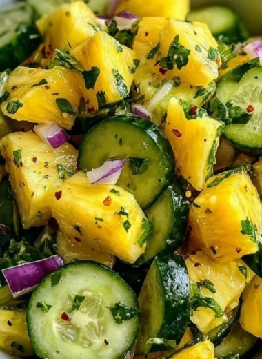 Delicious pineapple cucumber salad served in a bowl with vibrant colors