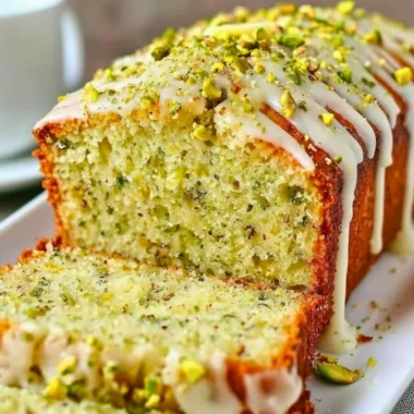 Pistachio Lemon Breakfast Bread sliced for serving
