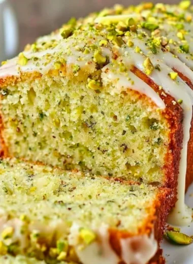 Pistachio Lemon Breakfast Bread sliced for serving