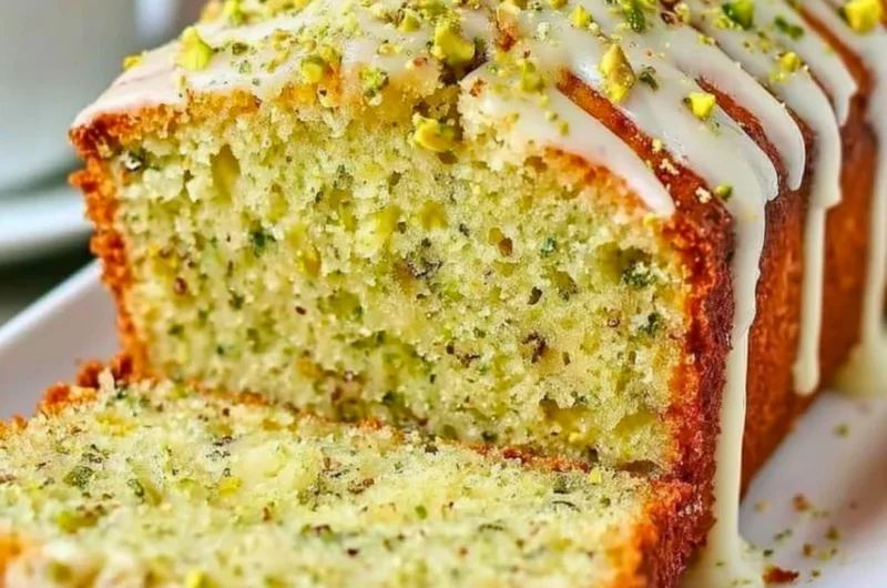 Pistachio Lemon Breakfast Bread sliced for serving