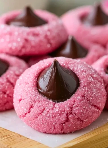 Delicious Strawberry Kiss Cookies topped with a strawberry for a sweet treat.