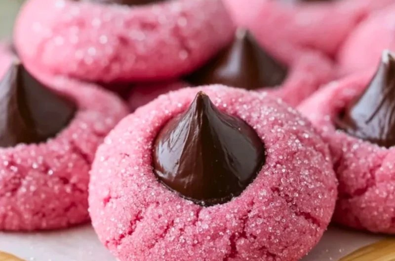 Delicious Strawberry Kiss Cookies topped with a strawberry for a sweet treat.