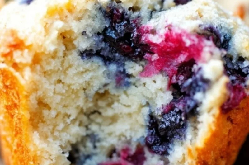 Bakery style mixed berry muffins made with frozen berries | Delicious and moist