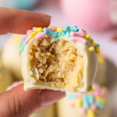 Banana Pudding Easter Truffles decorated with colorful sprinkles