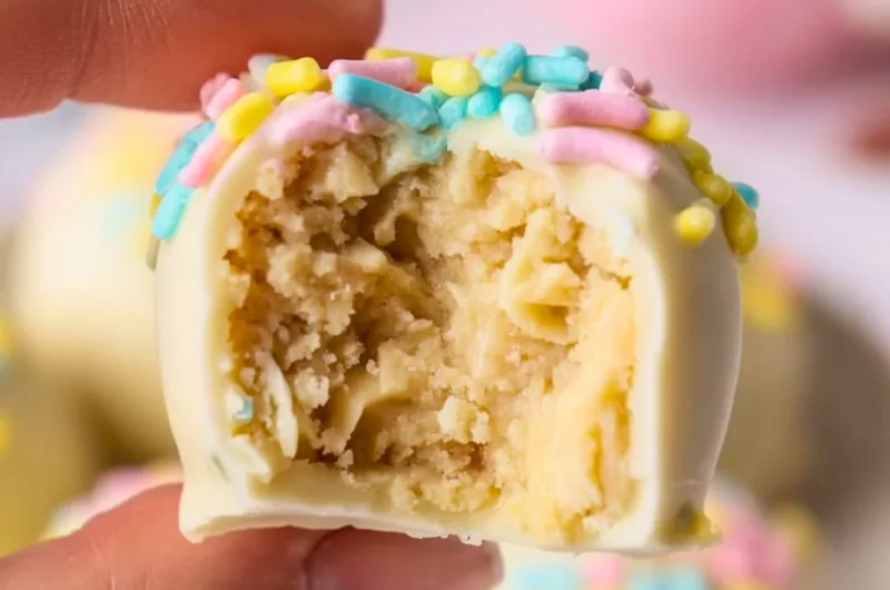 Banana Pudding Easter Truffles decorated with colorful sprinkles