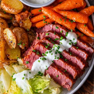 Delicious corned beef and cabbage dish served on a plate.