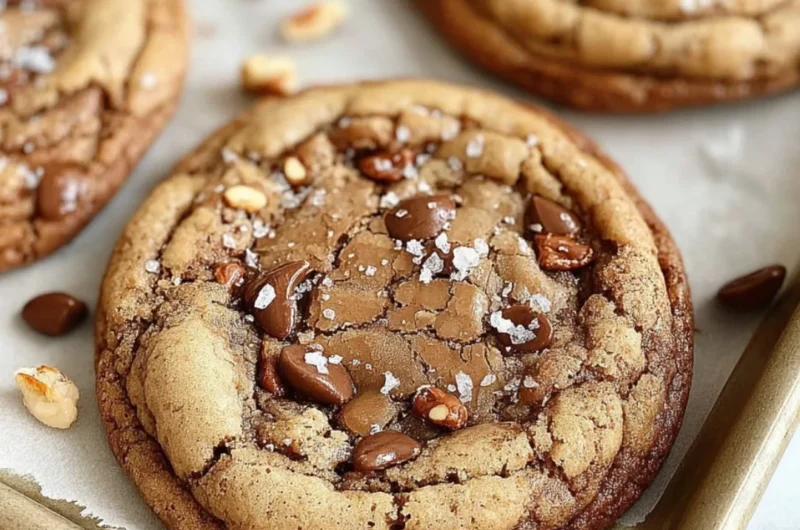 Delicious brown butter coffee toffee cookies fresh from the oven