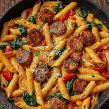 A bowl of Cajun Sausage Pasta garnished with parsley and served with a side of garlic bread.
