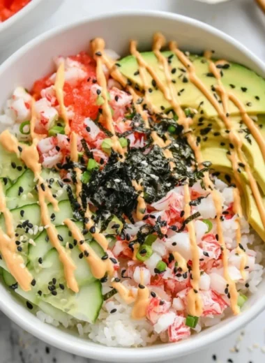 Delicious California Roll Sushi Bowl with fresh ingredients and vibrant colors.