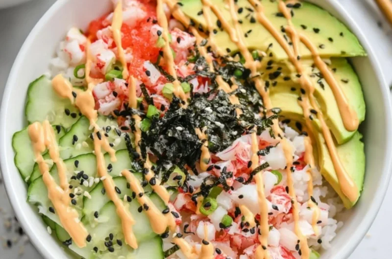 Delicious California Roll Sushi Bowl with fresh ingredients and vibrant colors.