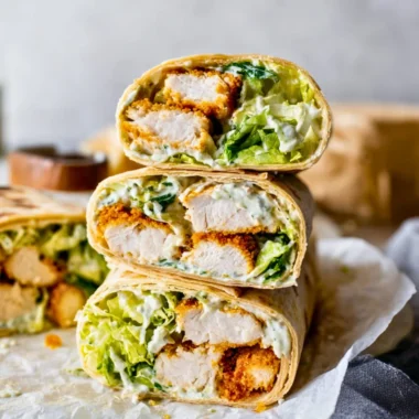 Delicious Chicken Caesar Wrap served on a plate with fresh ingredients