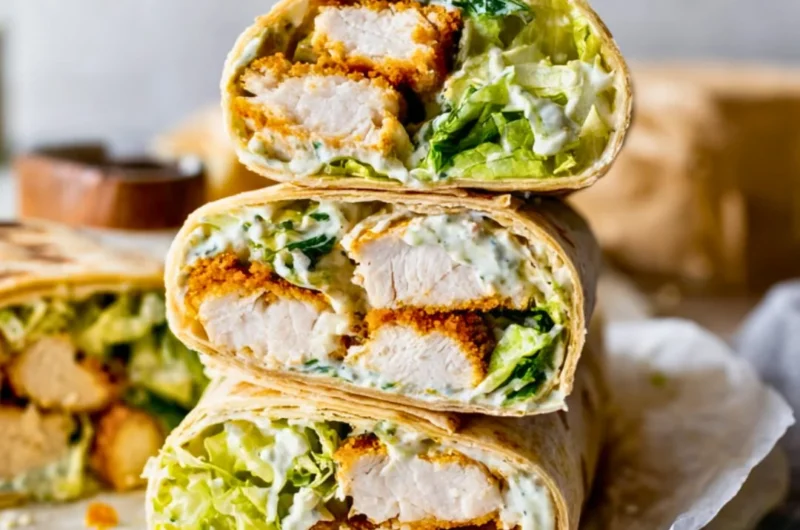 Delicious Chicken Caesar Wrap served on a plate with fresh ingredients
