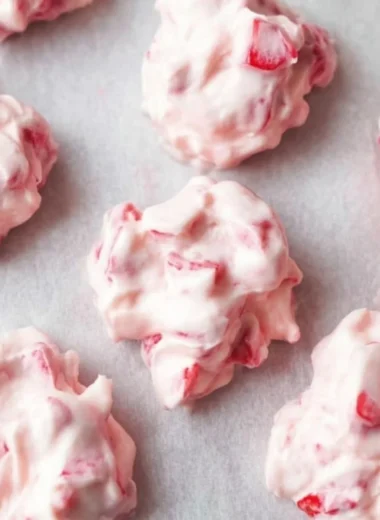 Chocolate Strawberry Yogurt Clusters ready to serve, a delicious sweet treat.