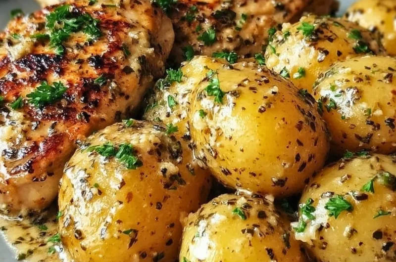 Crock Pot Parmesan Garlic Chicken and Potatoes dish served in a bowl